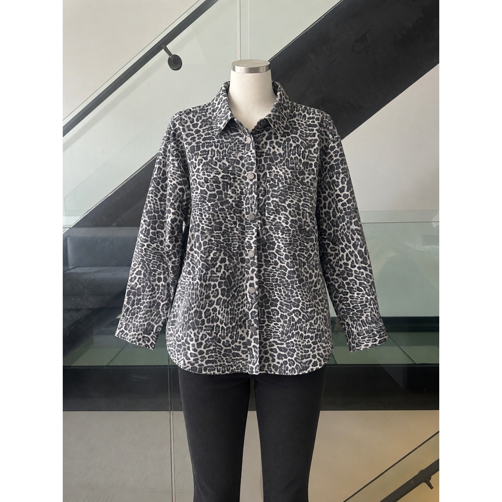 Robert Rodriguez Grey Leopard Print Cotton Button Down Shirt Jacket Womens